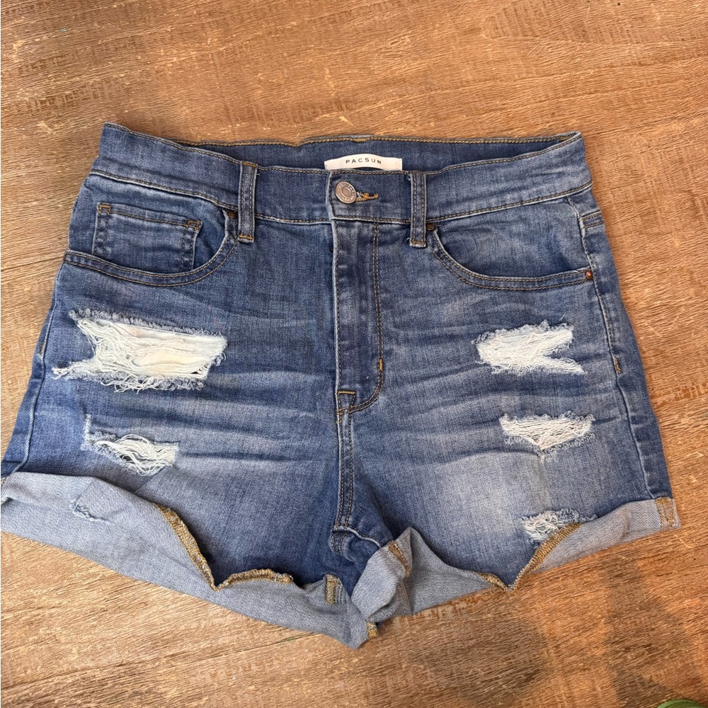 Pacsun Denim Blue Distressed Women Shorts